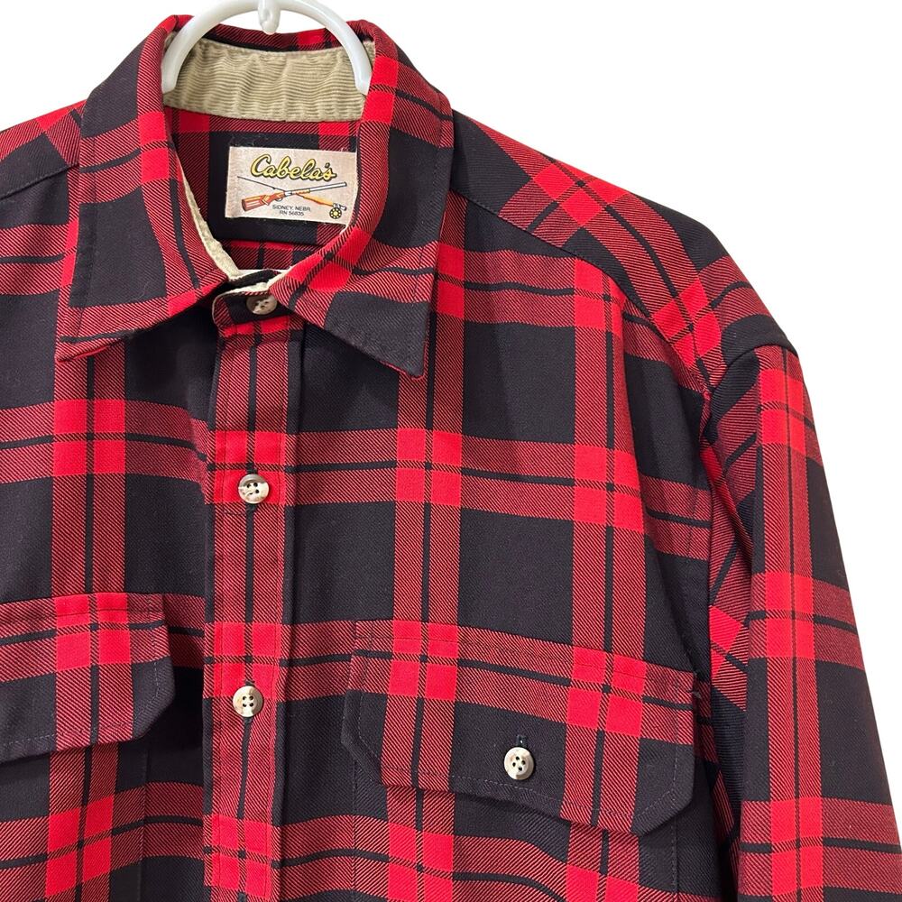 Cabelas Vtg Men Sz Large Red & Black Plaid Long Sleeve Button Down Shirt Outdoor